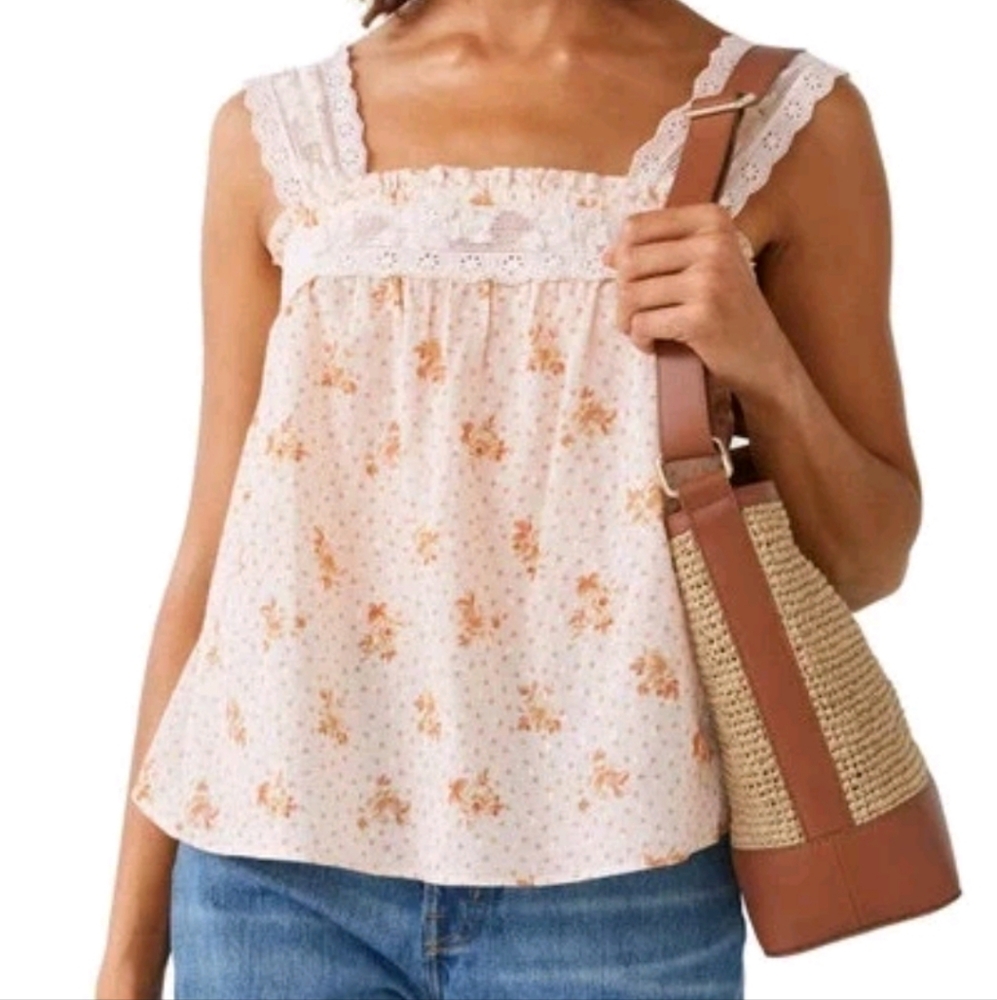 & Other Stories Swiss Dot Lace Trim Cami Tank 12 Beige Floral